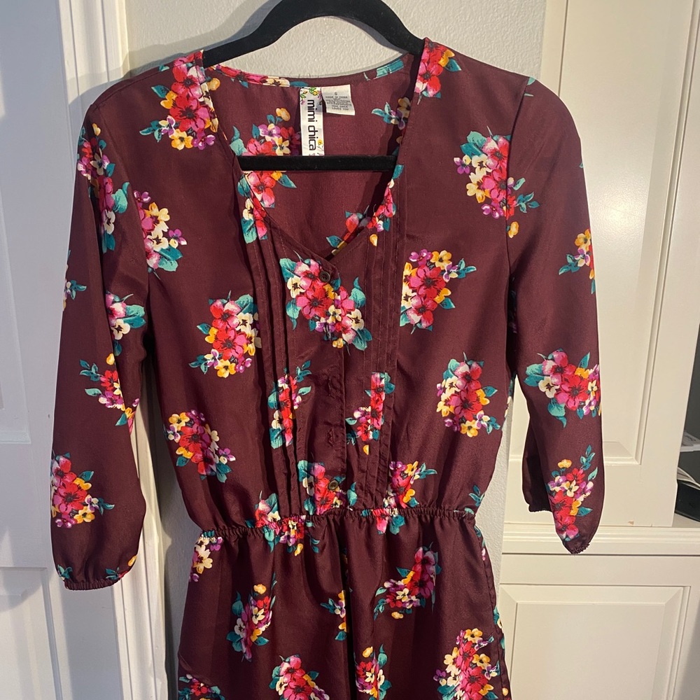 maroon flower romper small